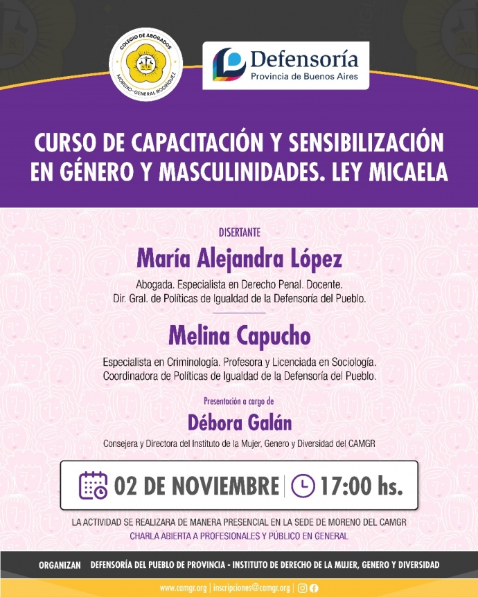 CURSO DE CAPACITACIÓN Y SENSIBILIZACIÓN EN GÉNERO Y MASCULINIDADES LEY MICAELA